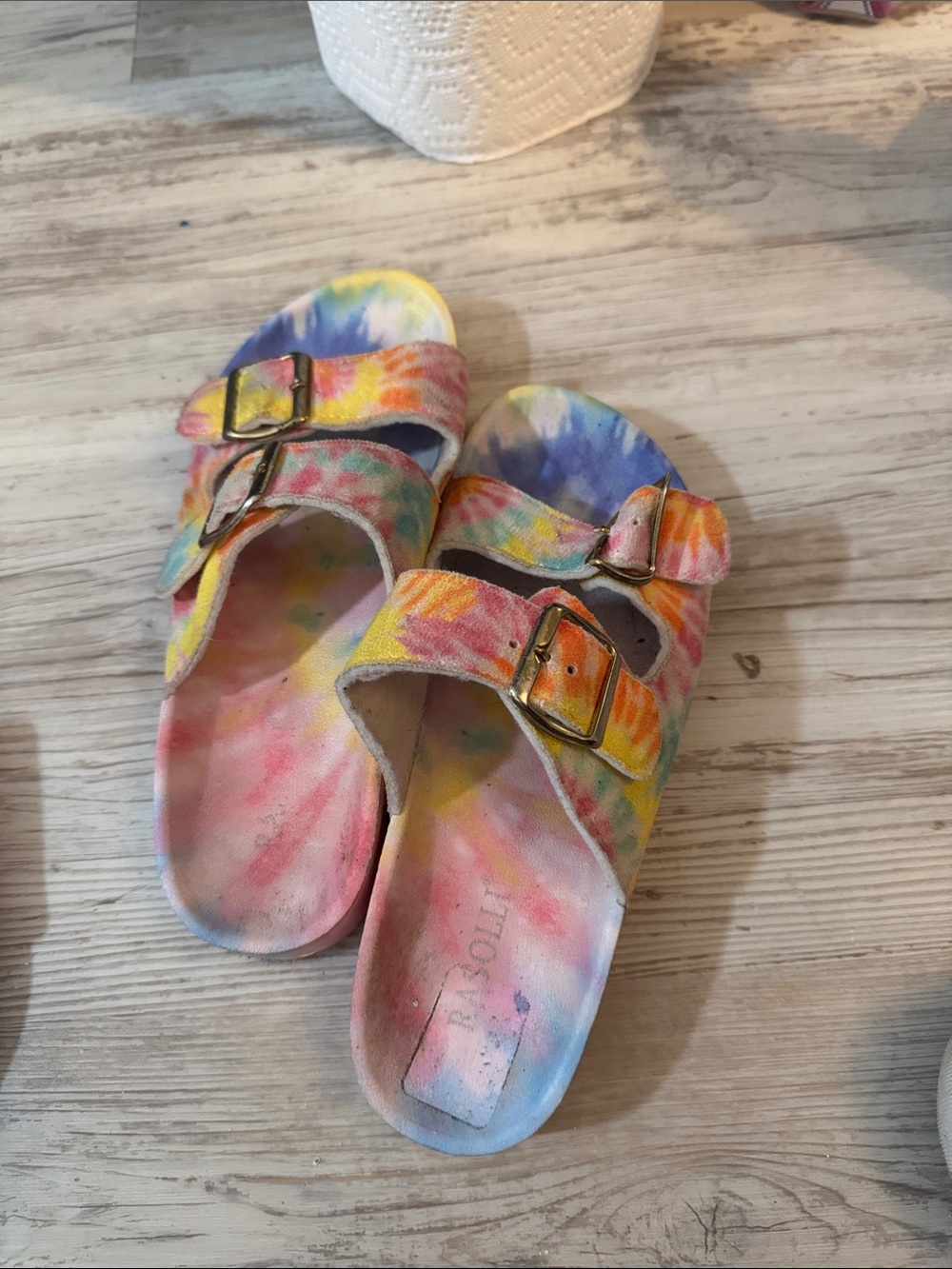 Womens Tie-Dye Slide Sandals with Adjustable Buckles